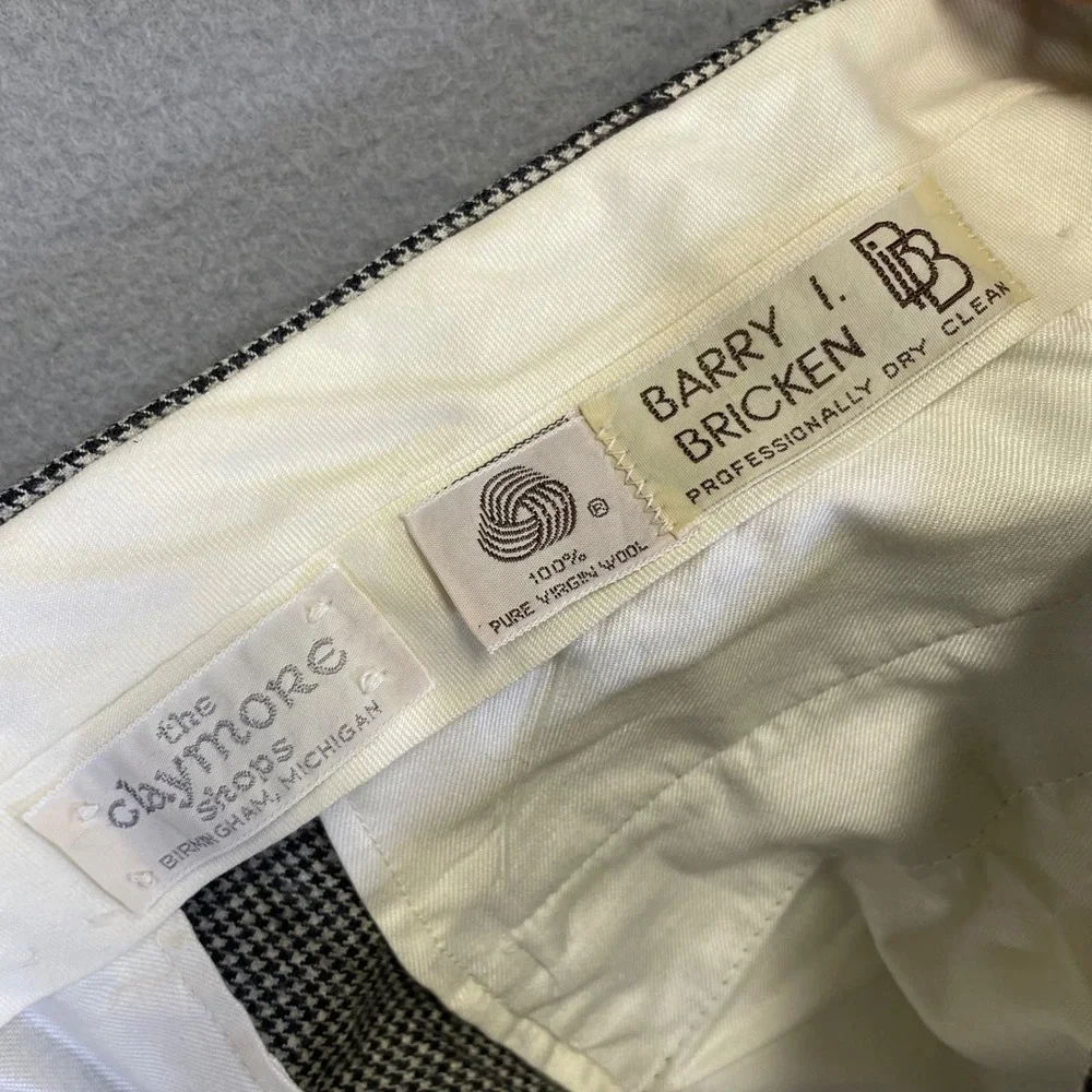 Barry I Bricken Wool Trousers Mens 36x30 Houndstooth Pleated Vintage USA
